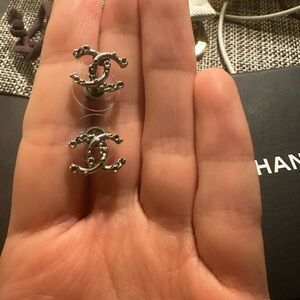 Chanel Silver Logo Earrings